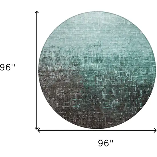 8' Teal Blue And Dark Gray Round Ombre Washable Indoor Outdoor Area Rug Photo 9