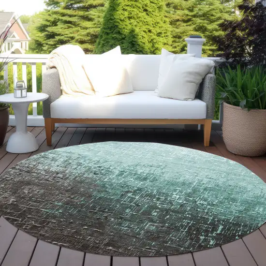 8' Teal Blue And Dark Gray Round Ombre Washable Indoor Outdoor Area Rug Photo 7