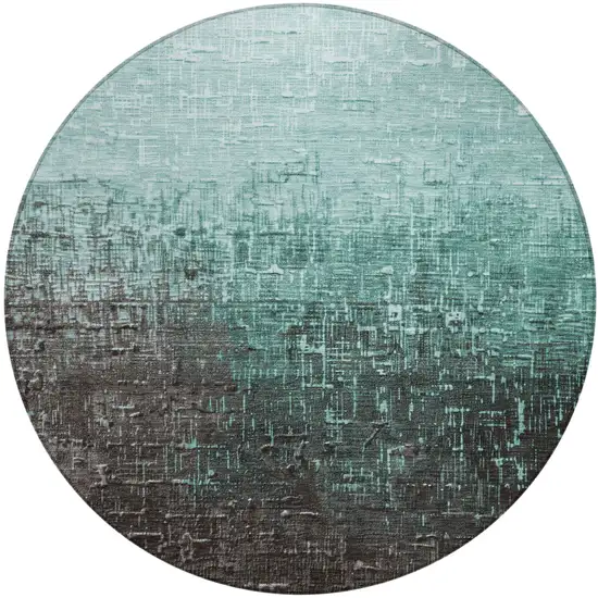 8' Teal Blue And Dark Gray Round Ombre Washable Indoor Outdoor Area Rug Photo 2