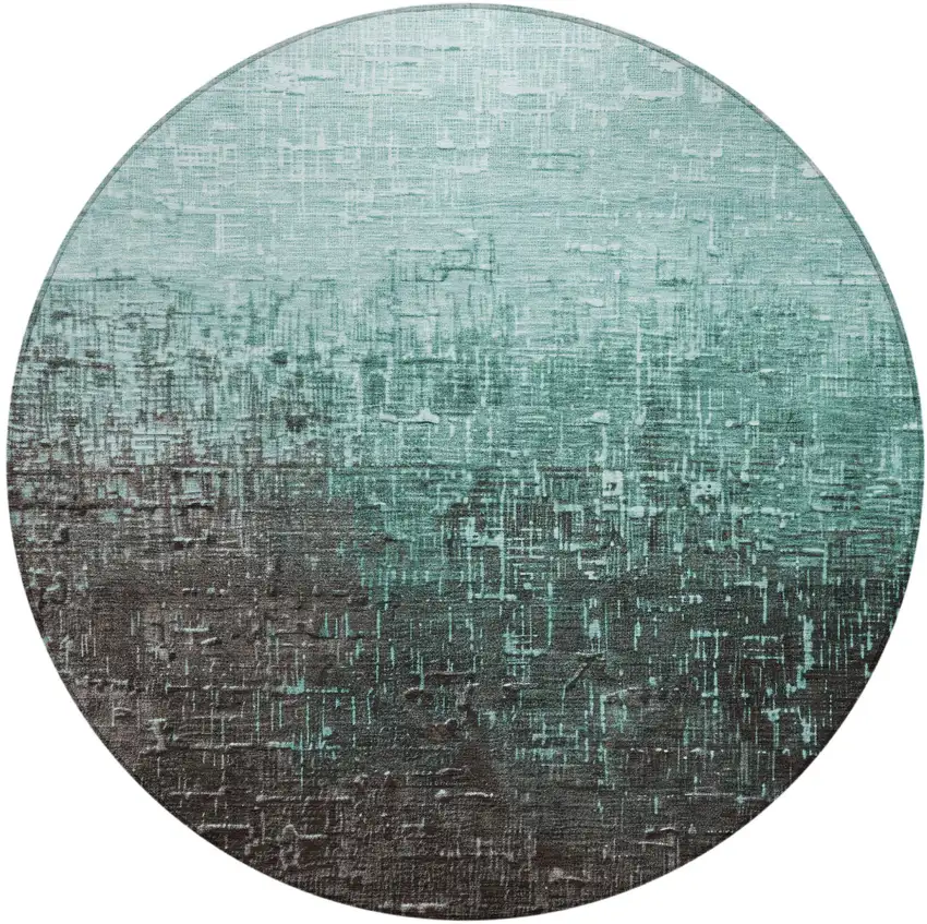 8' Teal Blue And Dark Gray Round Ombre Washable Indoor Outdoor Area Rug Photo 2