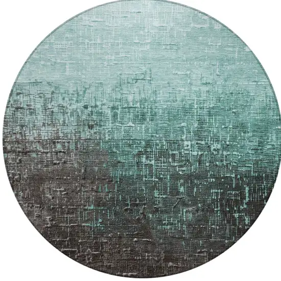 8' Teal Blue And Dark Gray Round Ombre Washable Indoor Outdoor Area Rug Photo 6