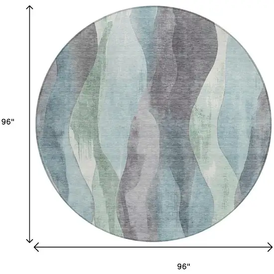 8' Teal Blue And Fern Green Round Abstract Washable Indoor Outdoor Area Rug Photo 9