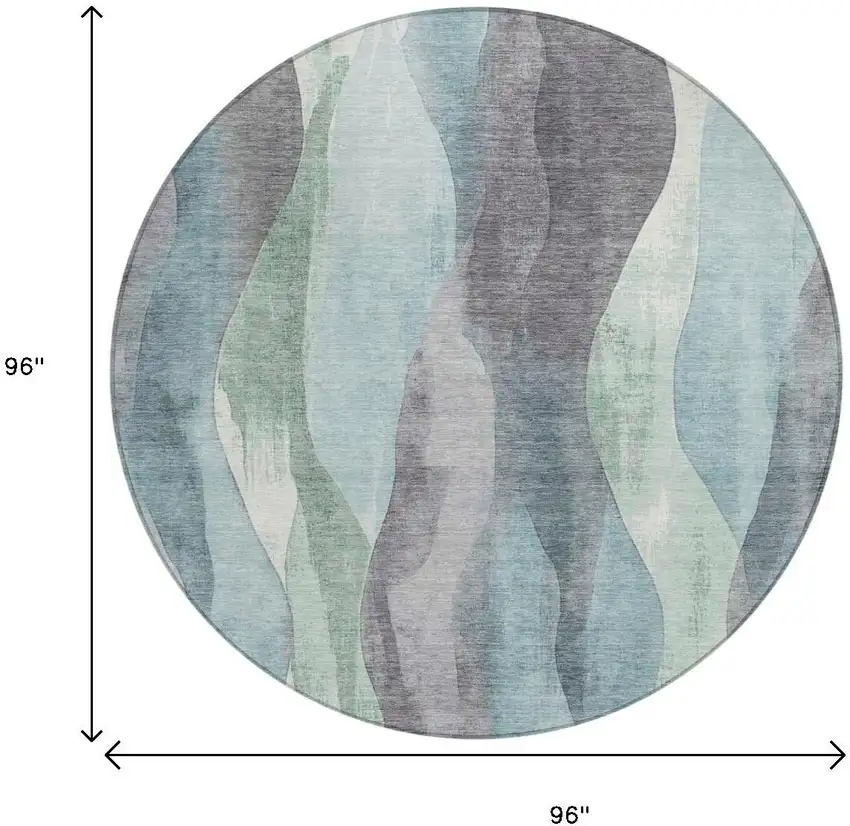 8' Teal Blue And Fern Green Round Abstract Washable Indoor Outdoor Area Rug Photo 9