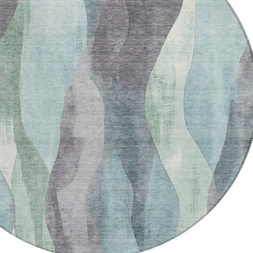 8' Teal Blue And Fern Green Round Abstract Washable Indoor Outdoor Area Rug Photo 4