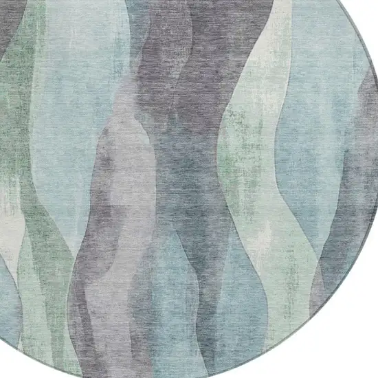 8' Teal Blue And Fern Green Round Abstract Washable Indoor Outdoor Area Rug Photo 4