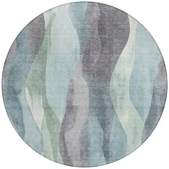 8' Teal Blue And Fern Green Round Abstract Washable Indoor Outdoor Area Rug Photo 3