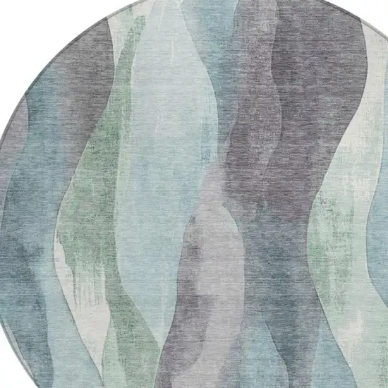 8' Teal Blue And Fern Green Round Abstract Washable Indoor Outdoor Area Rug Photo 8