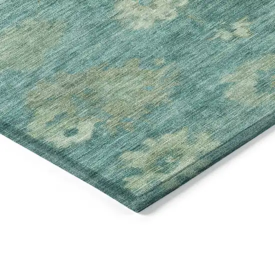 8' Teal Blue And Fern Green Round Floral Washable Indoor Outdoor Area Rug Photo 6