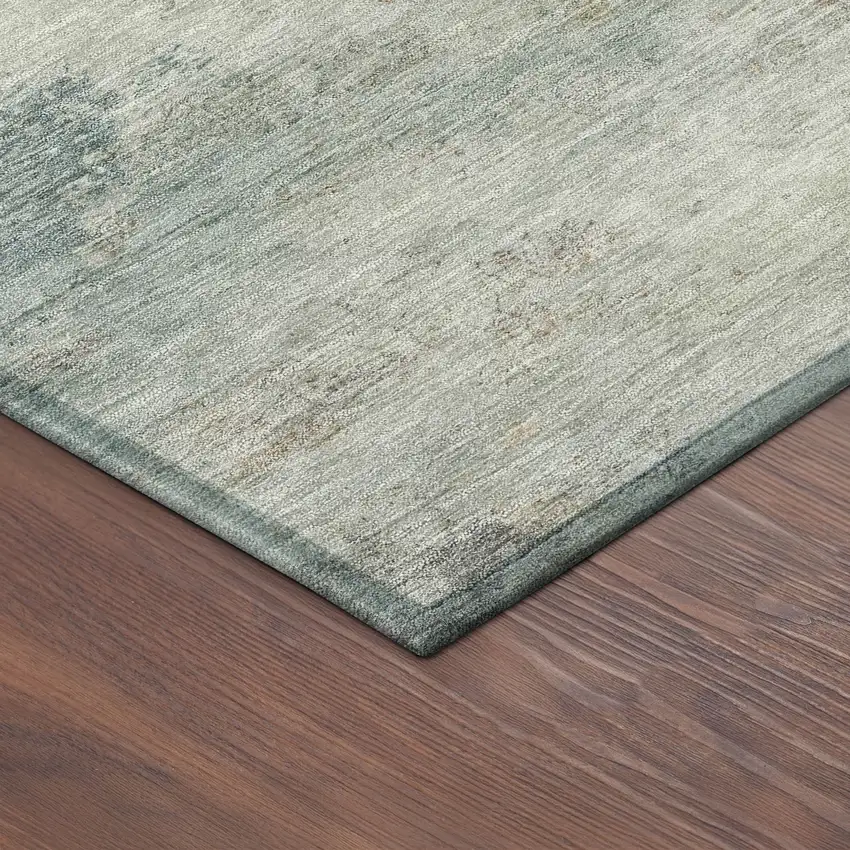 8' Teal Blue And Gold Round Abstract Washable Indoor Outdoor Area Rug Photo 7