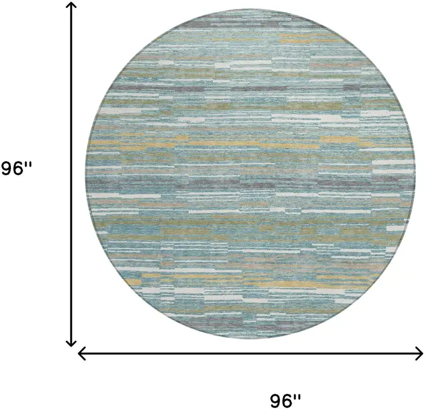 8' Teal Blue And Gold Round Striped Washable Indoor Outdoor Area Rug Photo 6