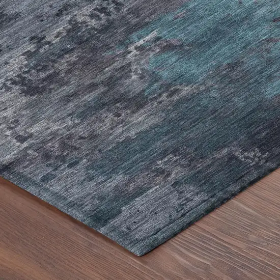 8' Teal Blue And Graphite Round Abstract Washable Indoor Outdoor Area Rug Photo 3