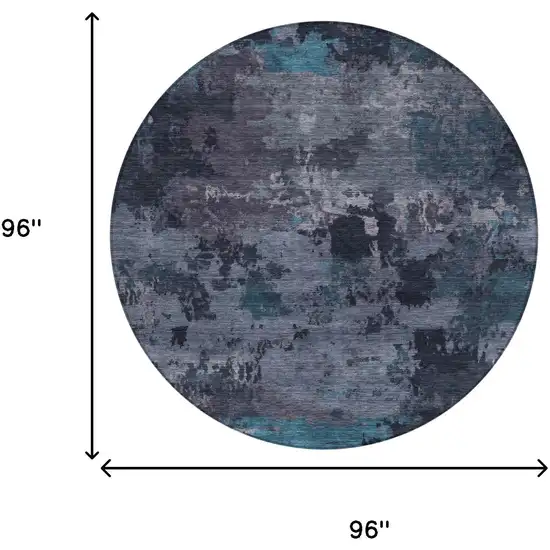 8' Teal Blue And Graphite Round Abstract Washable Indoor Outdoor Area Rug Photo 5