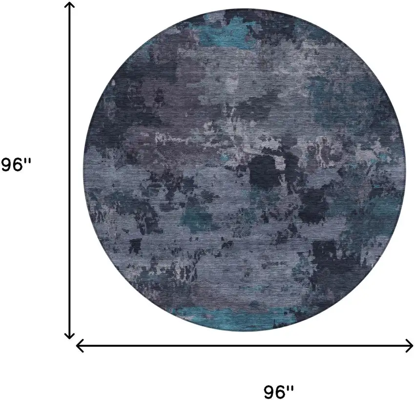 8' Teal Blue And Graphite Round Abstract Washable Indoor Outdoor Area Rug Photo 5