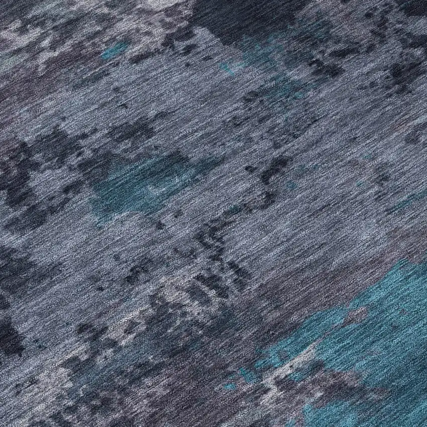 8' Teal Blue And Graphite Round Abstract Washable Indoor Outdoor Area Rug Photo 4