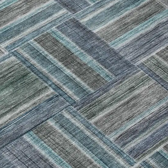 8' Teal Blue And Graphite Round Geometric Washable Indoor Outdoor Area Rug Photo 4