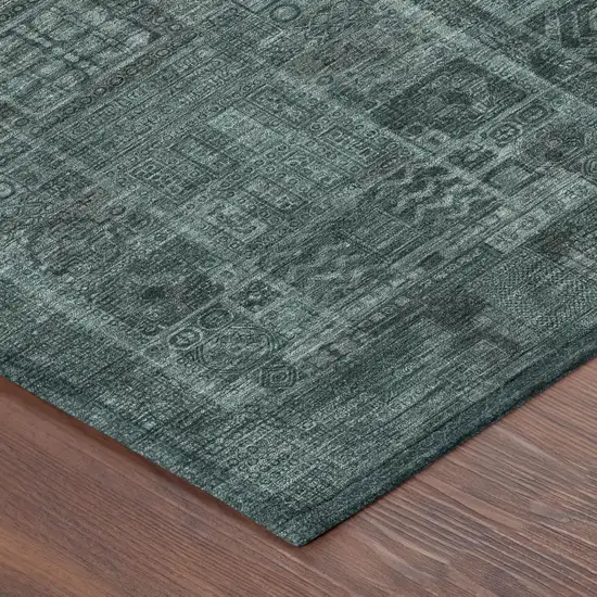 8' Teal Blue And Graphite Round Oriental Washable Indoor Outdoor Area Rug Photo 3