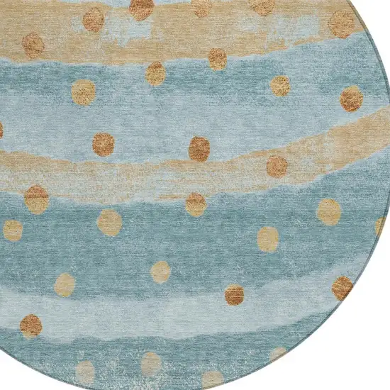 8' Teal Blue And Graphite Round Striped Washable Indoor Outdoor Area Rug Photo 5