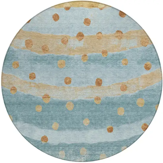 8' Teal Blue And Graphite Round Striped Washable Indoor Outdoor Area Rug Photo 2
