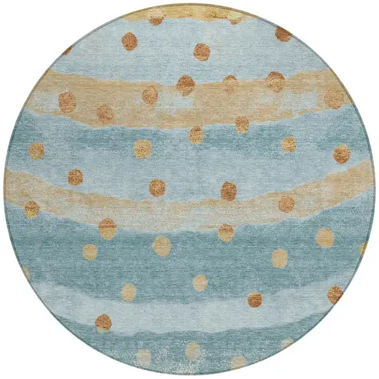 8' Teal Blue And Graphite Round Striped Washable Indoor Outdoor Area Rug Photo 3