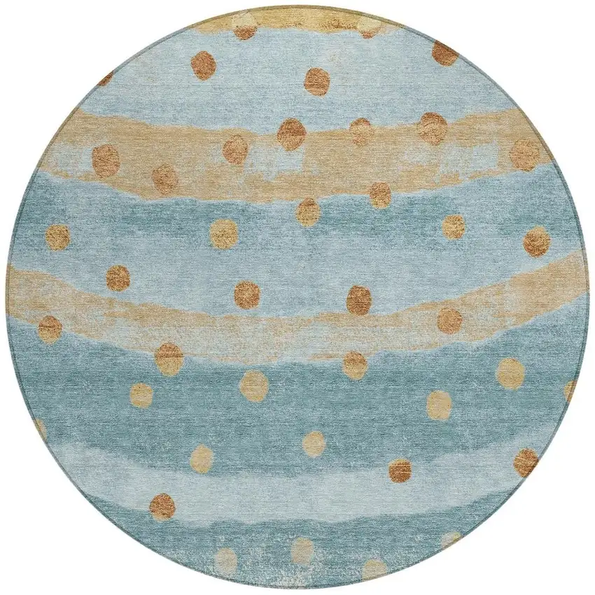 8' Teal Blue And Graphite Round Striped Washable Indoor Outdoor Area Rug Photo 3