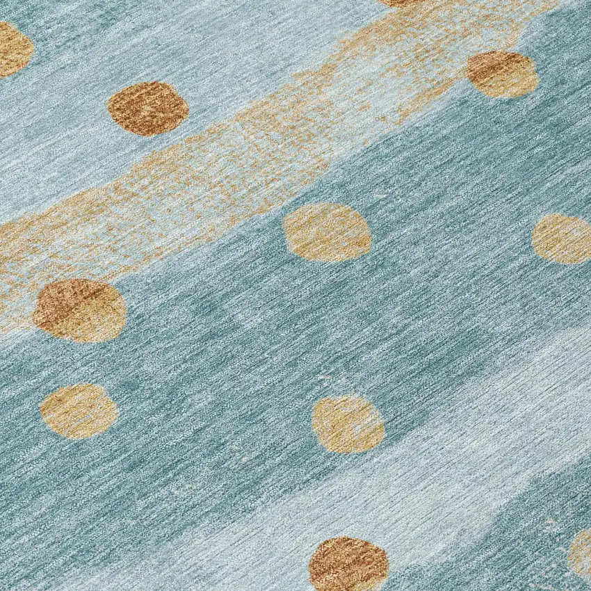 8' Teal Blue And Graphite Round Striped Washable Indoor Outdoor Area Rug Photo 7