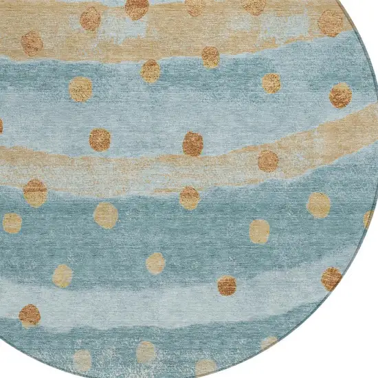 8' Teal Blue And Graphite Round Striped Washable Indoor Outdoor Area Rug Photo 4