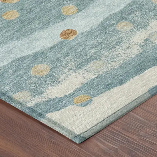 8' Teal Blue And Graphite Round Striped Washable Indoor Outdoor Area Rug Photo 6