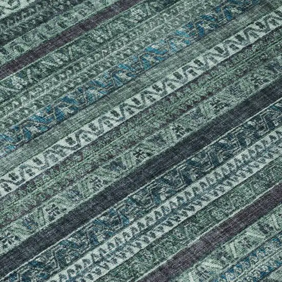 8' Teal Blue And Graphite Round Striped Washable Indoor Outdoor Area Rug Photo 5