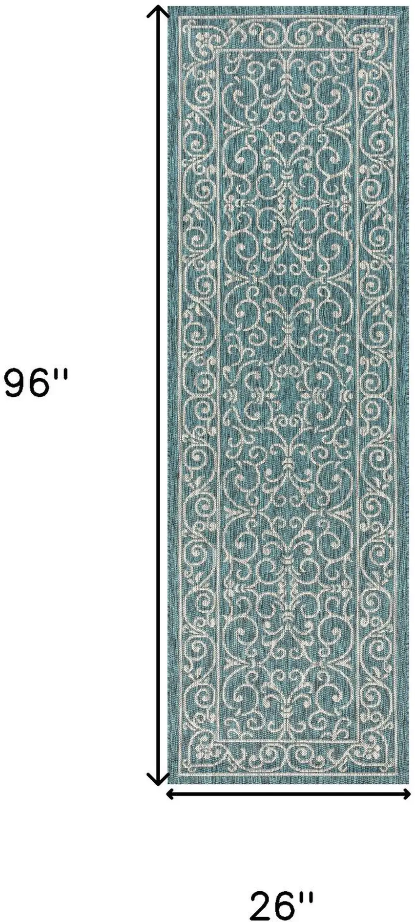 8' Teal Blue And Gray Medallion Indoor Outdoor Runner Rug Photo 5