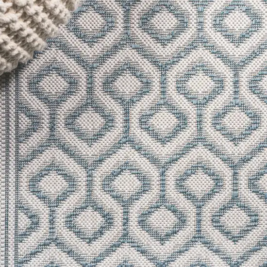 8' Teal Blue And Gray Moroccan Indoor Outdoor Runner Rug Photo 6
