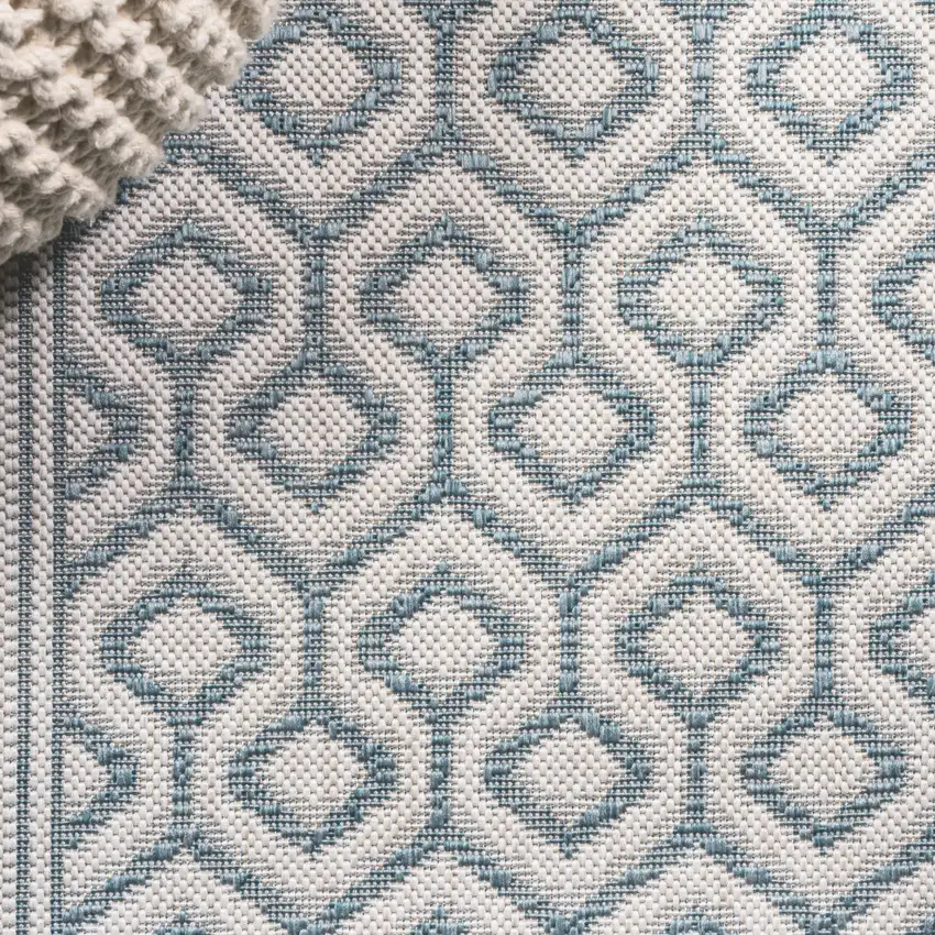 8' Teal Blue And Gray Moroccan Indoor Outdoor Runner Rug Photo 6