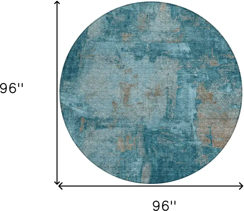 8' Teal Blue And Gray Round Abstract Washable Indoor Outdoor Area Rug Photo 3