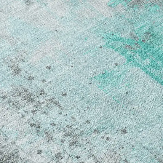 8' Teal Blue And Gray Round Abstract Washable Indoor Outdoor Area Rug Photo 9
