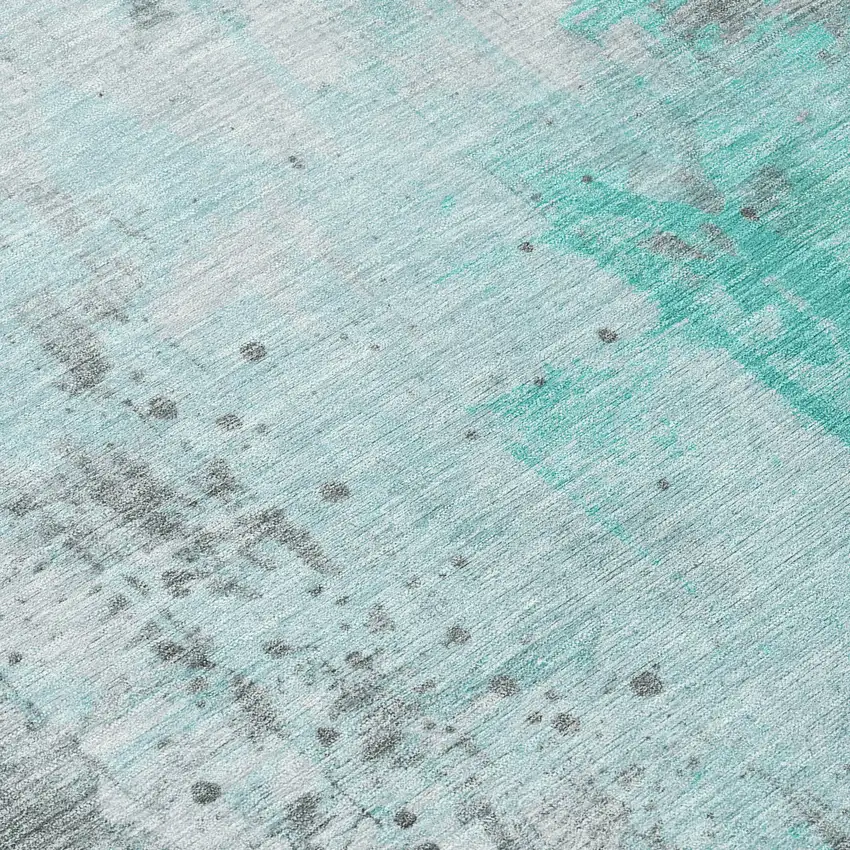 8' Teal Blue And Gray Round Abstract Washable Indoor Outdoor Area Rug Photo 9