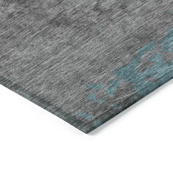 8' Teal Blue And Gray Round Abstract Washable Indoor Outdoor Area Rug Photo 7