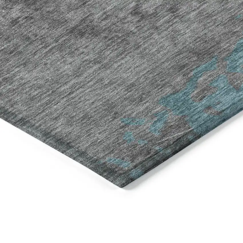 8' Teal Blue And Gray Round Abstract Washable Indoor Outdoor Area Rug Photo 7