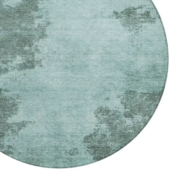 8' Teal Blue And Gray Round Abstract Washable Indoor Outdoor Area Rug Photo 8