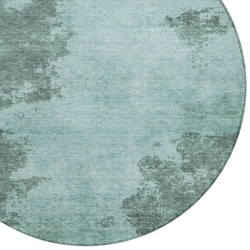 8' Teal Blue And Gray Round Abstract Washable Indoor Outdoor Area Rug Photo 8