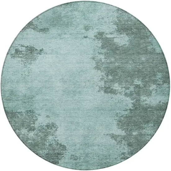 8' Teal Blue And Gray Round Abstract Washable Indoor Outdoor Area Rug Photo 3