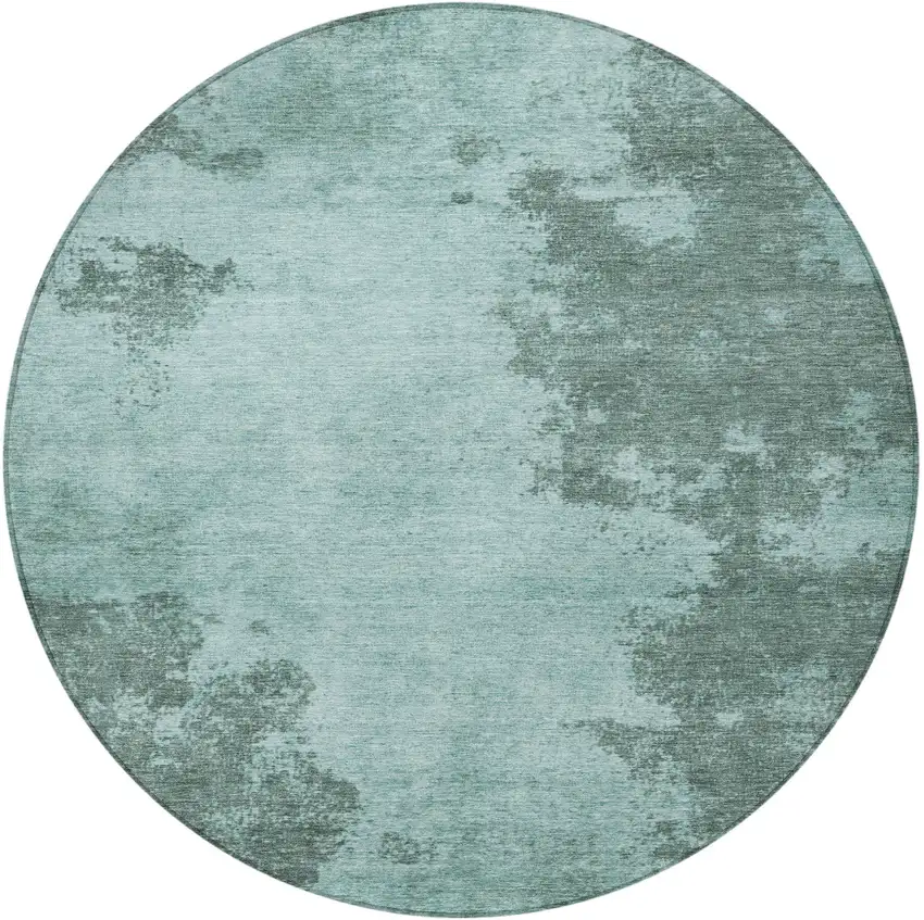 8' Teal Blue And Gray Round Abstract Washable Indoor Outdoor Area Rug Photo 3