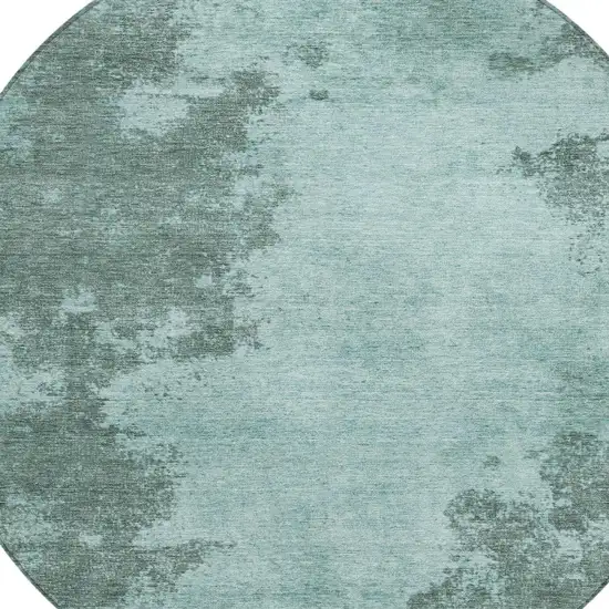 8' Teal Blue And Gray Round Abstract Washable Indoor Outdoor Area Rug Photo 4
