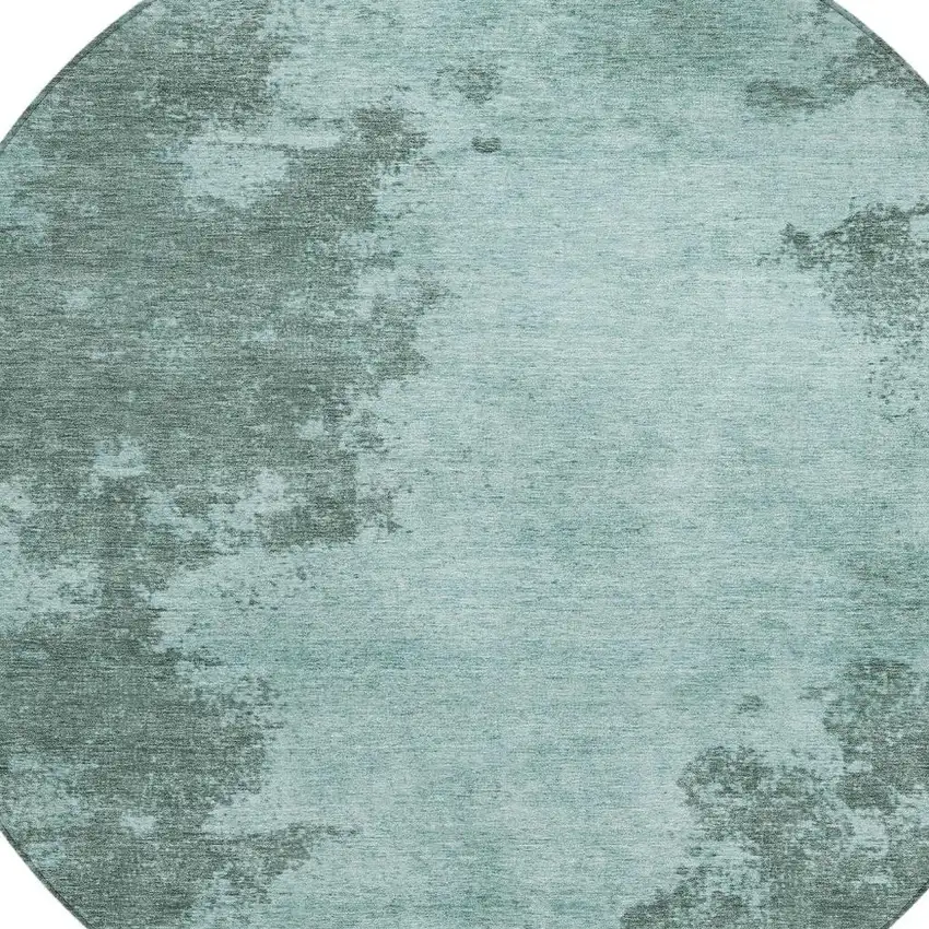8' Teal Blue And Gray Round Abstract Washable Indoor Outdoor Area Rug Photo 4
