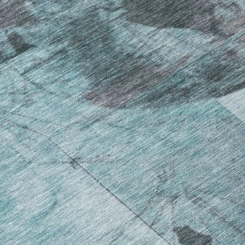 8' Teal Blue And Gray Round Abstract Washable Indoor Outdoor Area Rug Photo 9