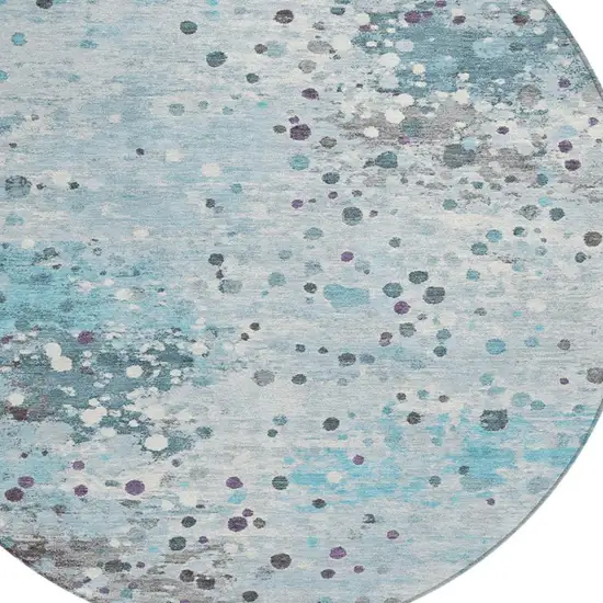 8' Teal Blue And Gray Round Abstract Washable Indoor Outdoor Area Rug Photo 8