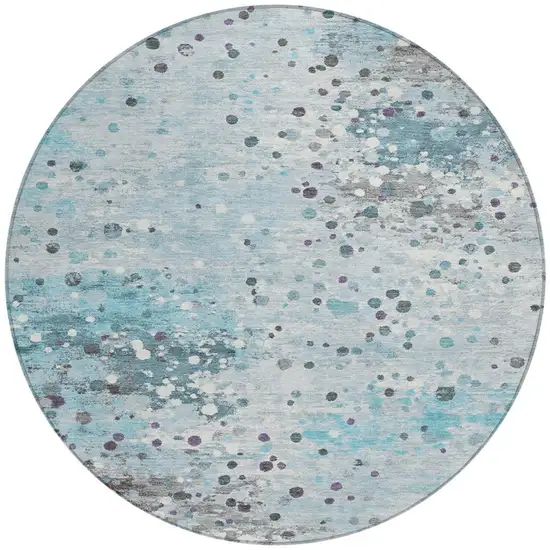 8' Teal Blue And Gray Round Abstract Washable Indoor Outdoor Area Rug Photo 3