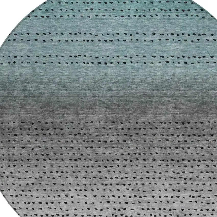 8' Teal Blue And Gray Round Abstract Washable Indoor Outdoor Area Rug Photo 8