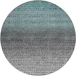Photo of 8' Teal Blue And Gray Round Abstract Washable Indoor Outdoor Area Rug