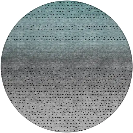 8' Teal Blue And Gray Round Abstract Washable Indoor Outdoor Area Rug Photo 1