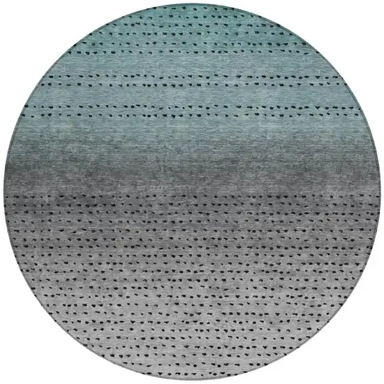 8' Teal Blue And Gray Round Abstract Washable Indoor Outdoor Area Rug Photo 3