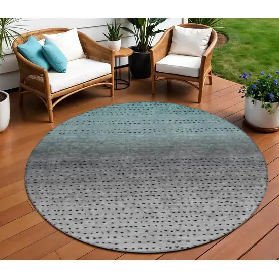 8' Teal Blue And Gray Round Abstract Washable Indoor Outdoor Area Rug Photo 2